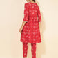 Janasya Women's Red Cotton Floral Printed Casual Flared Co-ords - Swadesiicart