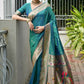 Vishnu Weaves Women's Rama Paithani Silk Zari Woven Saree with Blouse - Swadesiicart