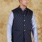 Bluesaanchi Men's Jacquard Prussian Blue Waistcoat | Swadesiicart