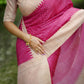 Vishnu Weaves Women's Pink Tussar Silk Woven Saree with Blouse - Swadesiicart