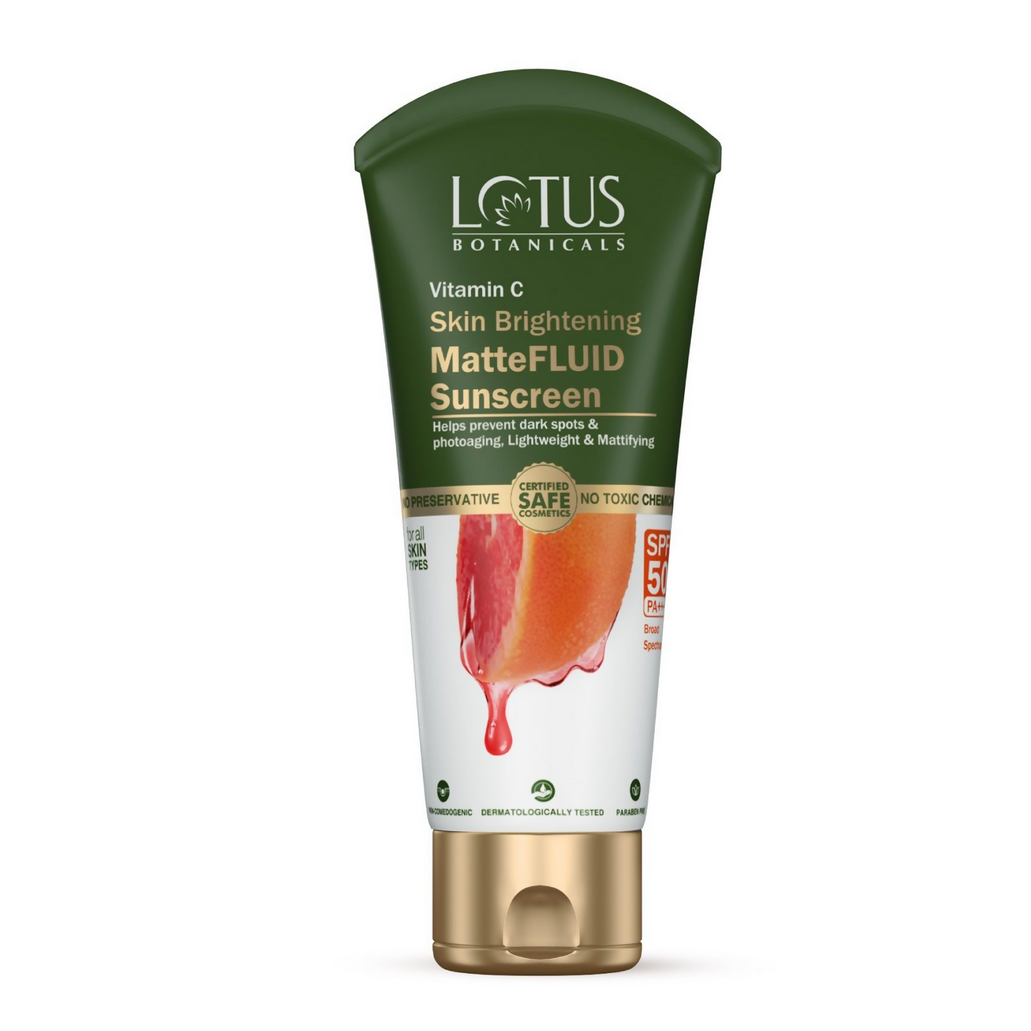 Lotus Botanicals 100x Vitamin C Matte Fluid Sunscreen, Sun Protect & Skin Brightening, SPF 50, PA+++ | Swadesiicart