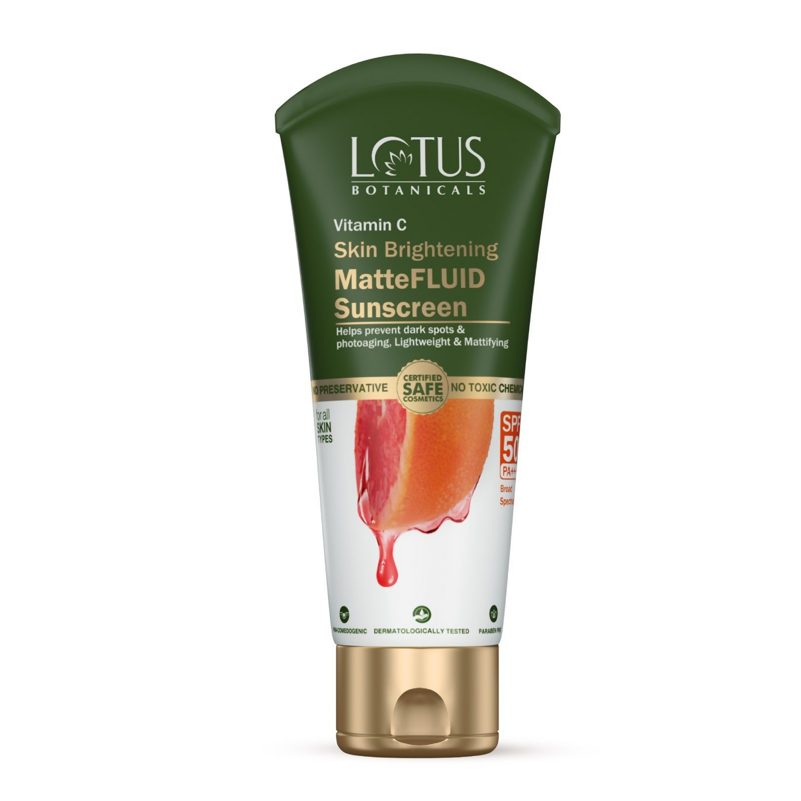 Lotus Botanicals 100x Vitamin C Matte Fluid Sunscreen, Sun Protect & Skin Brightening, SPF 50, PA+++ | Swadesiicart
