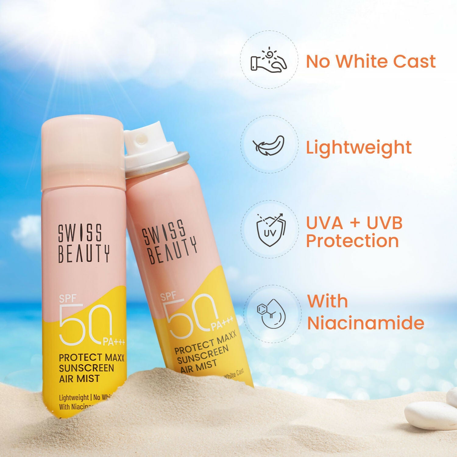 Swiss Beauty Protect Maxx Sunscreen Air Mist With SPF 50 PA+++ | Swadesiicart