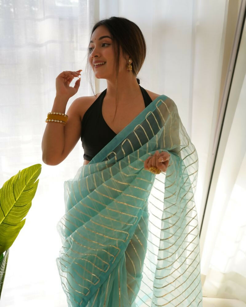 Vamsee Devika Sky Organza Silk Saree - Swadesiicart
