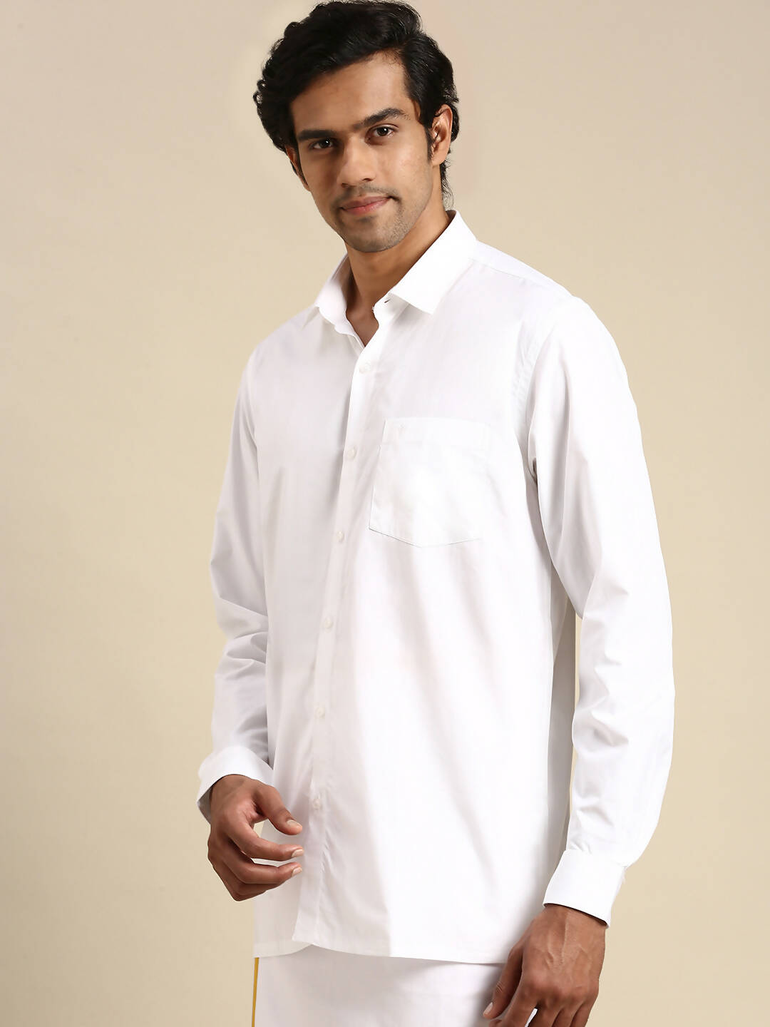 Ramraj Cotton Mens Full Sleeve Formal 100 % Cotton White Shirt | Swadesiicart