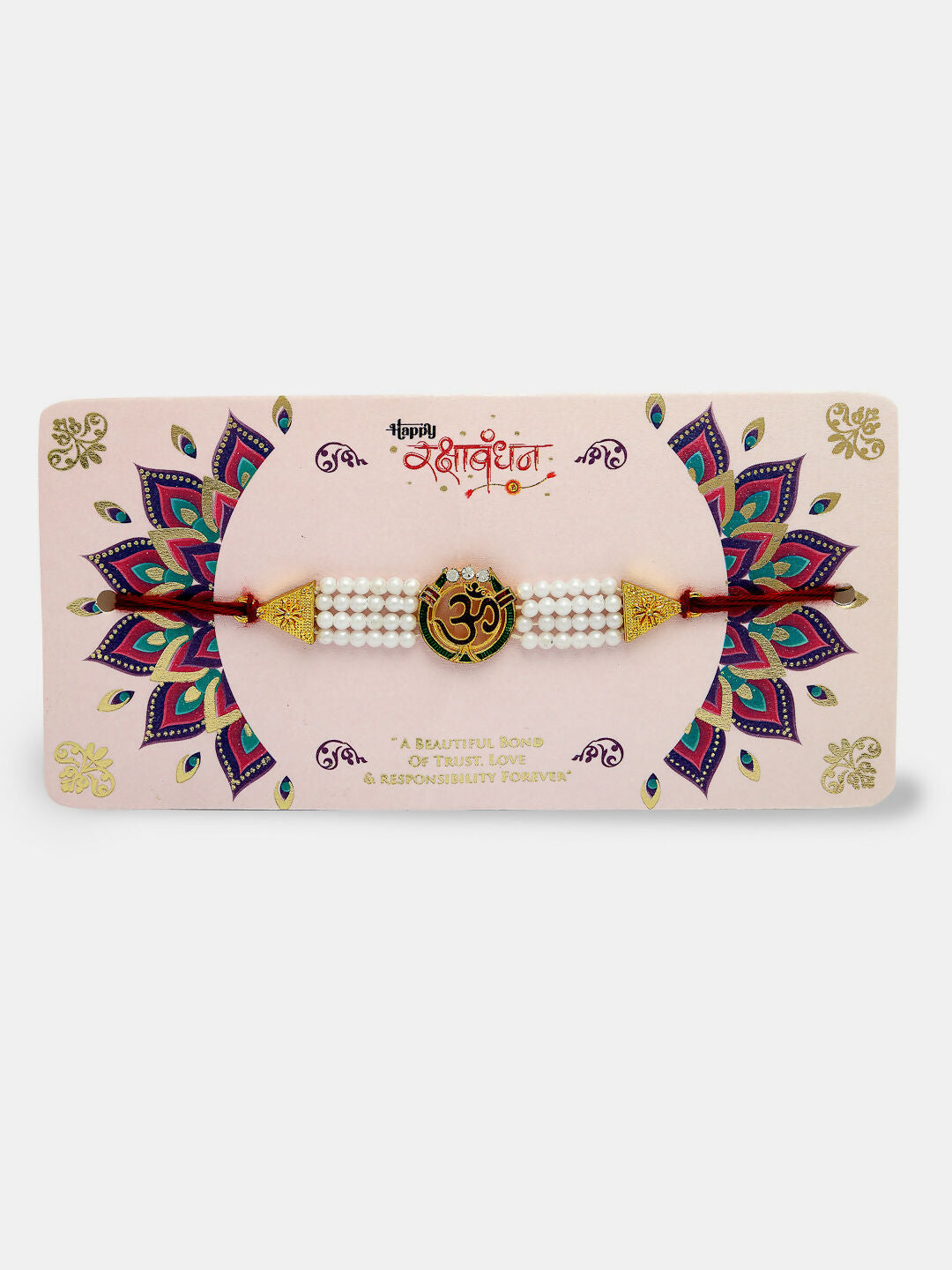 NVR Women & Men Set of 2 White Pearl Bhaiya Bhabhi Rakhi With Roli Chawal | Swadesiicart