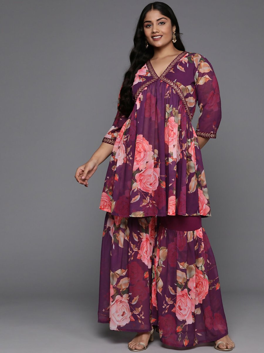 Ahalyaa Women's Traditional Wear Co-ords - Purple - Swadesiicart