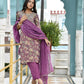 Vaasva Women's Purple Tissue Embroidered Suit Set With Solid Pant And Embroidered Dupatta | Swadesiicart