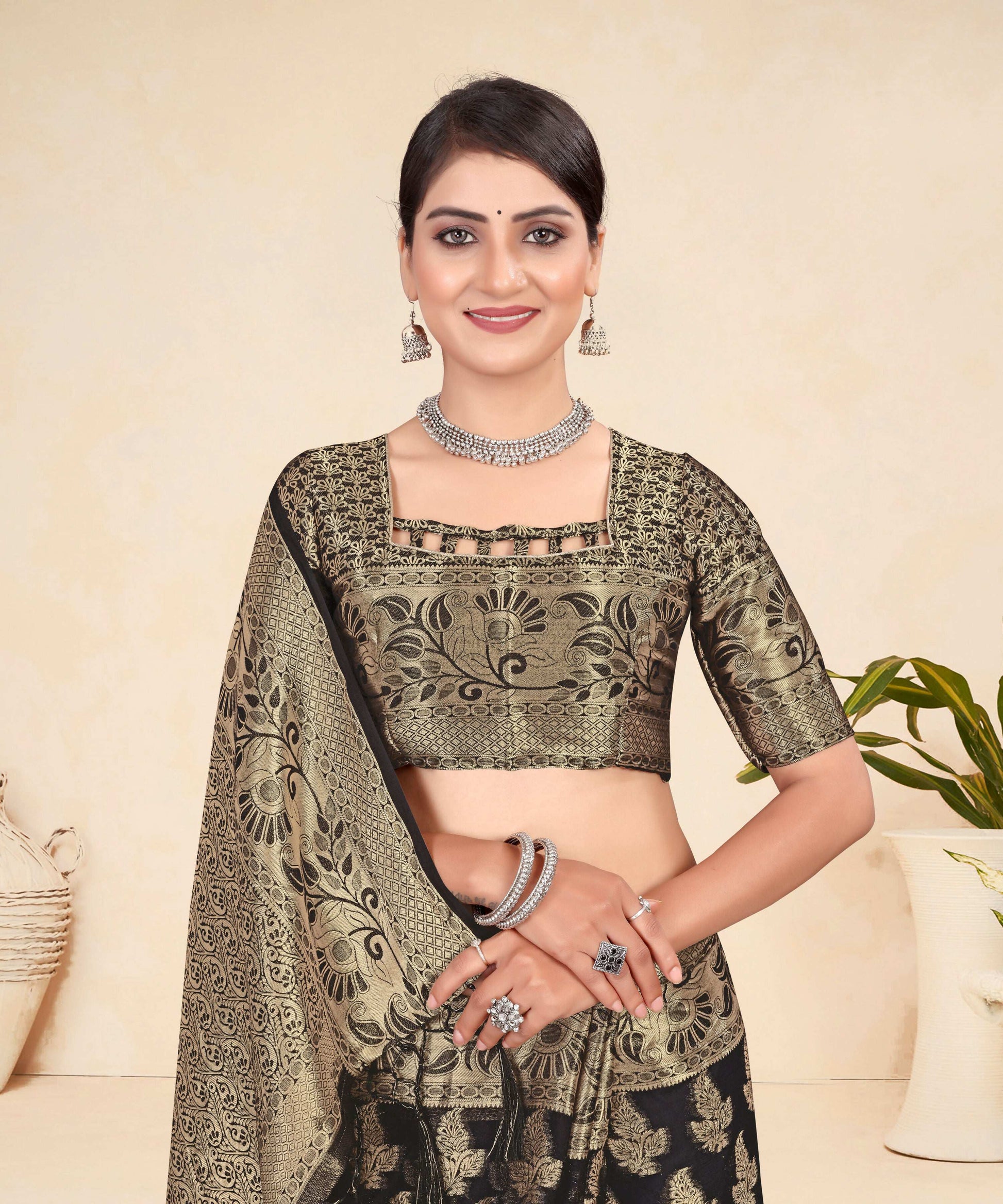 Black Viscose Weaving Designer Saree - Vandini