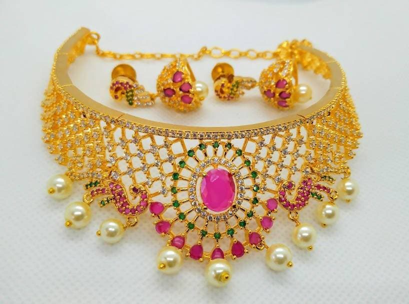 Multicolor AD Peacock Bridal Choker | Swadesiicart