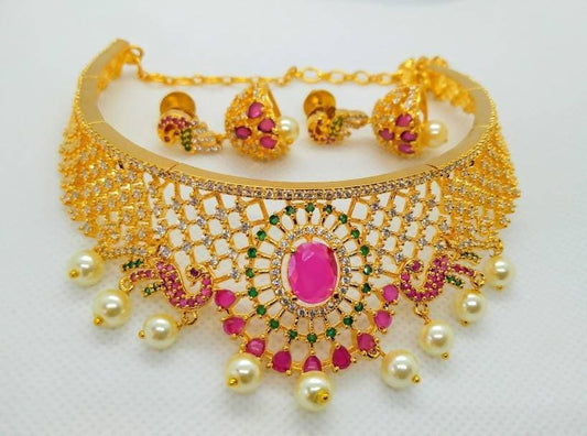 Multicolor AD Peacock Bridal Choker | Swadesiicart