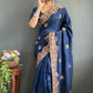 Vastranavya Blue Vichitra Silk Zari with Swarovski Work Ready to Wear Saree | Swadesiicart