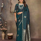 Joban Fashion Teal Floral Motifs Banarasi Silk Sarees | Swadesiicart