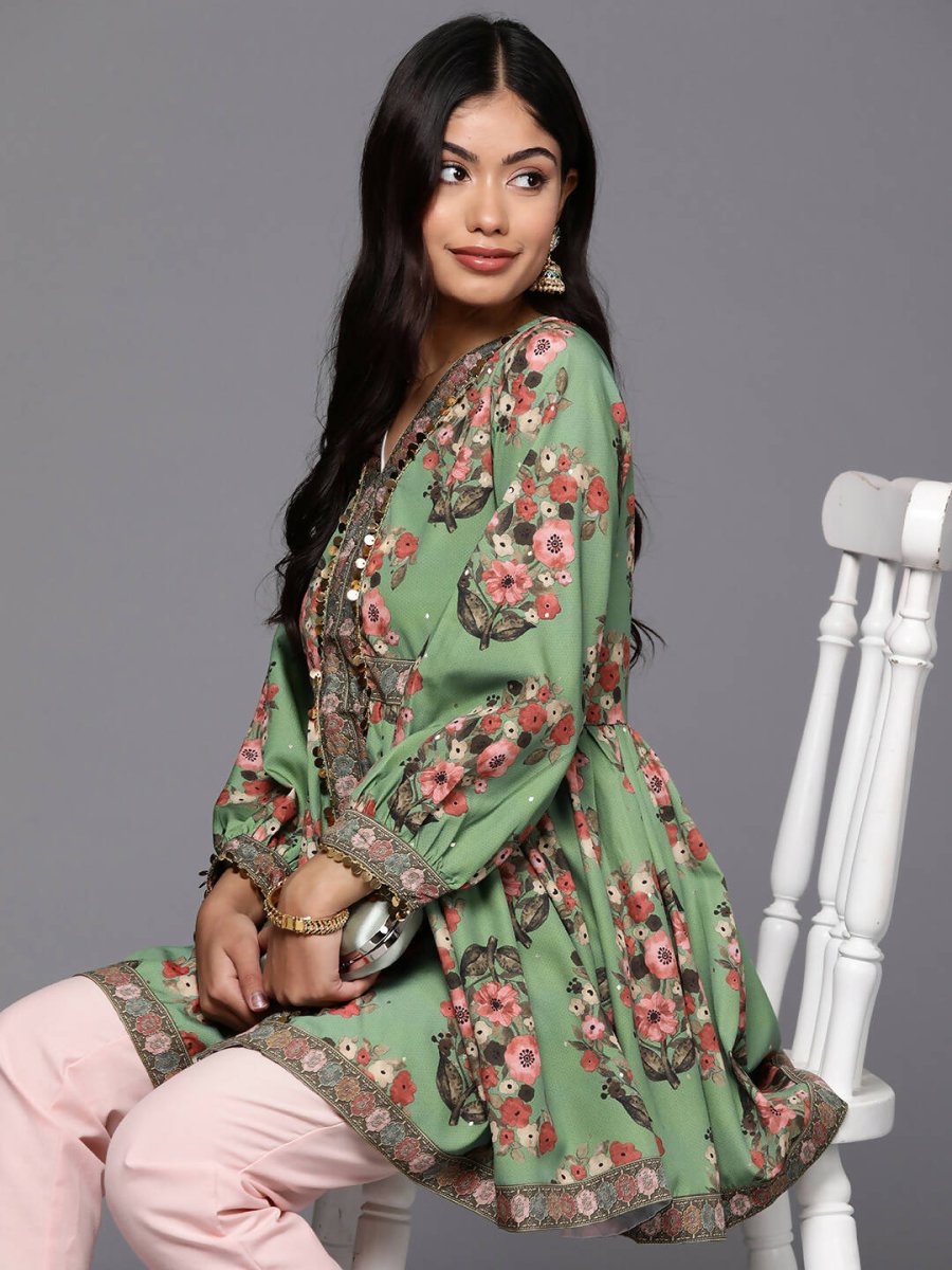 Ahalyaa Women's Traditional wear Tunic - Green | Swadesiicart