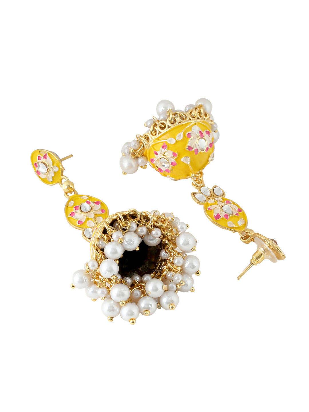 NVR Women Gold-Polished Yellow Jhumkas Earrings | Swadesiicart