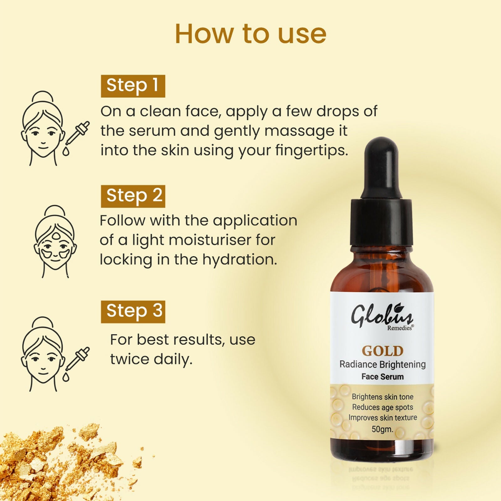 Globus Remedies Gold Radiance Anti Aging Face Serum, For Skin Lightening & Dark Spots Removal | Swadesiicart