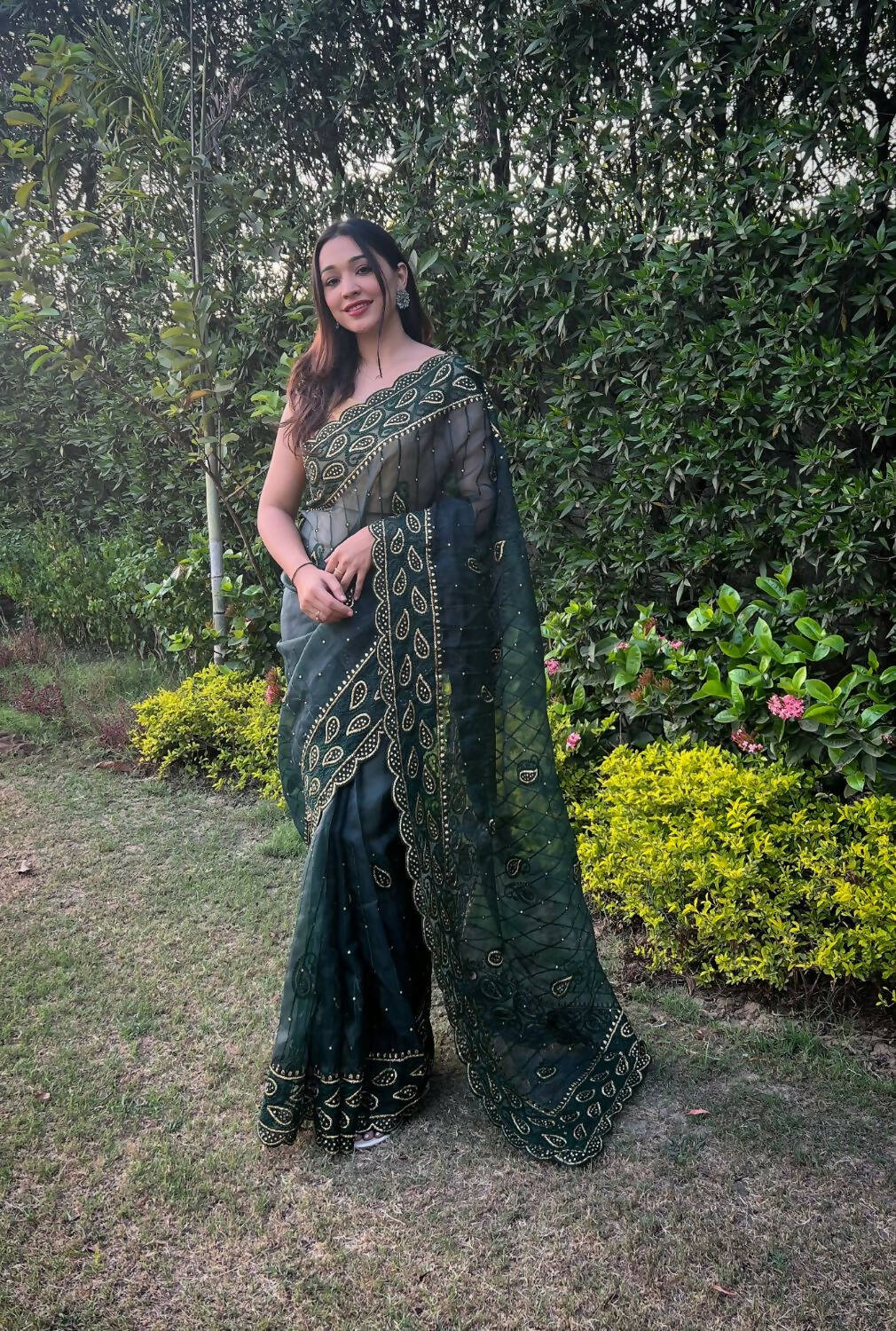 Vamsee Green Organza Saree - Swadesiicart
