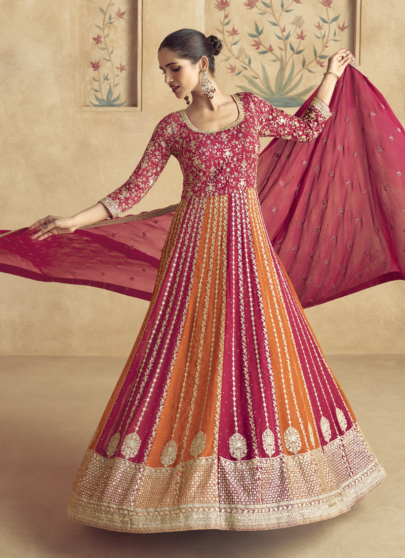 Vegaa Fashion Red Real Georgette Embroidered Anarkali Suit - Swadesiicart