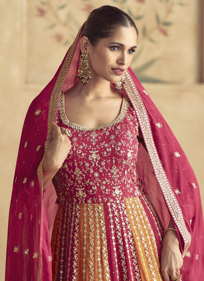Vegaa Fashion Red Real Georgette Embroidered Anarkali Suit - Swadesiicart