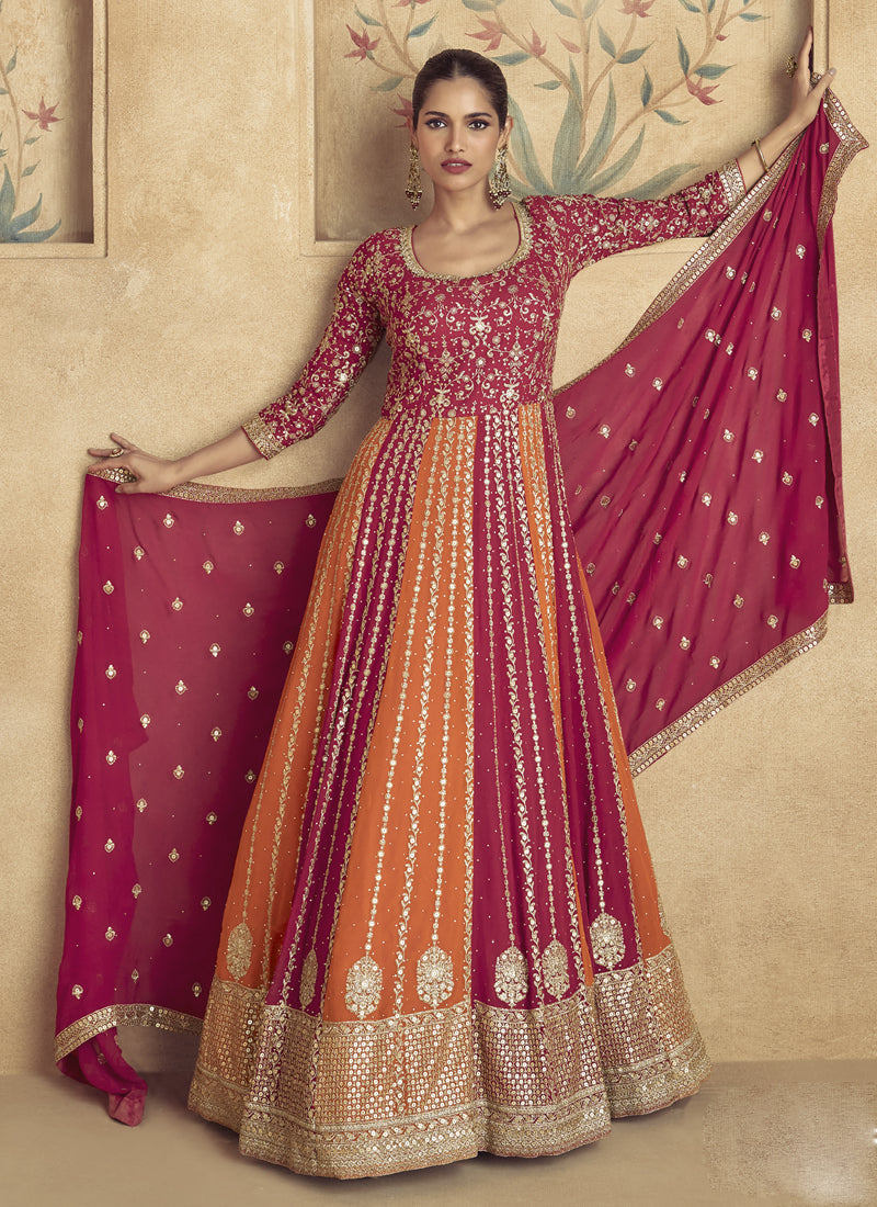 Vegaa Fashion Red Real Georgette Embroidered Anarkali Suit - Swadesiicart
