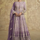 Vegaa Fashion Lavender Real Georgette Embroidered Lehenga Style Suit - Swadesiicart