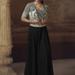 Vegaa Fashion Black Real Chinon Silk Embroidered Jacket Style Palazzo Suit - Swadesiicart