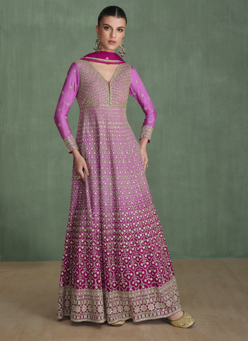 Vegaa Fashion Pink Real Georgette Embroidered Anarkali Suit - Swadesiicart