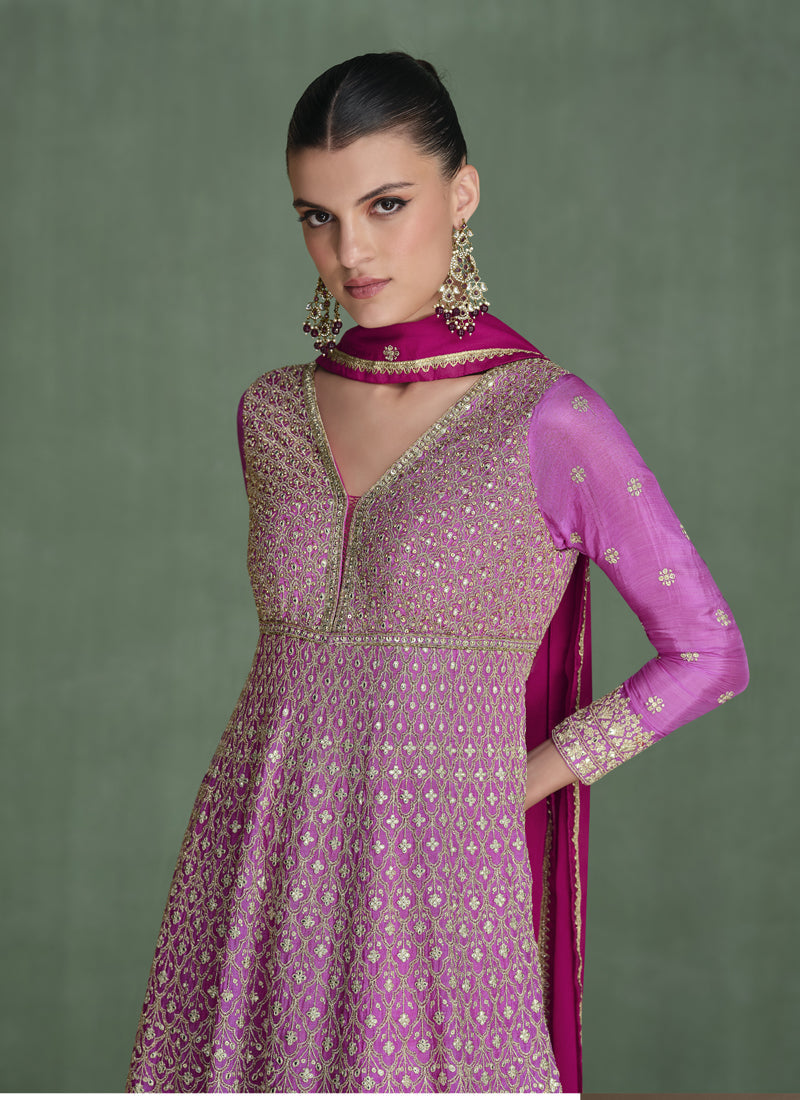 Vegaa Fashion Pink Real Georgette Embroidered Anarkali Suit - Swadesiicart
