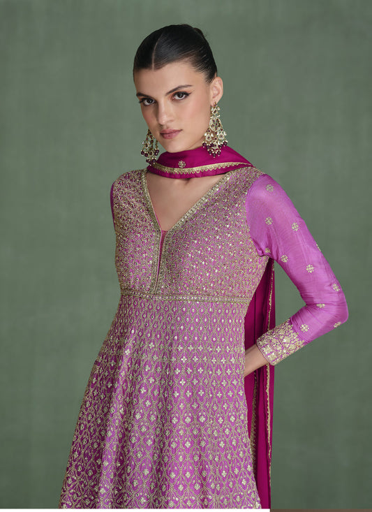 Vegaa Fashion Pink Real Georgette Embroidered Anarkali Suit - Swadesiicart