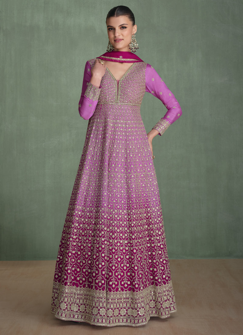 Vegaa Fashion Pink Real Georgette Embroidered Anarkali Suit - Swadesiicart