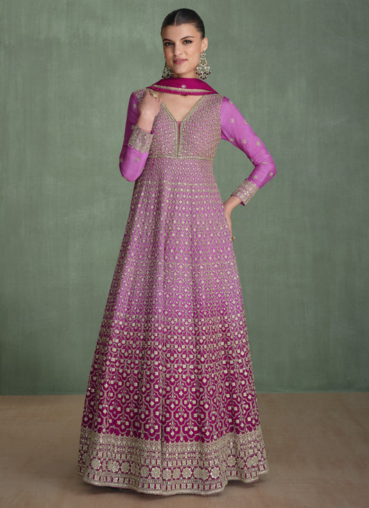 Vegaa Fashion Pink Real Georgette Embroidered Anarkali Suit - Swadesiicart