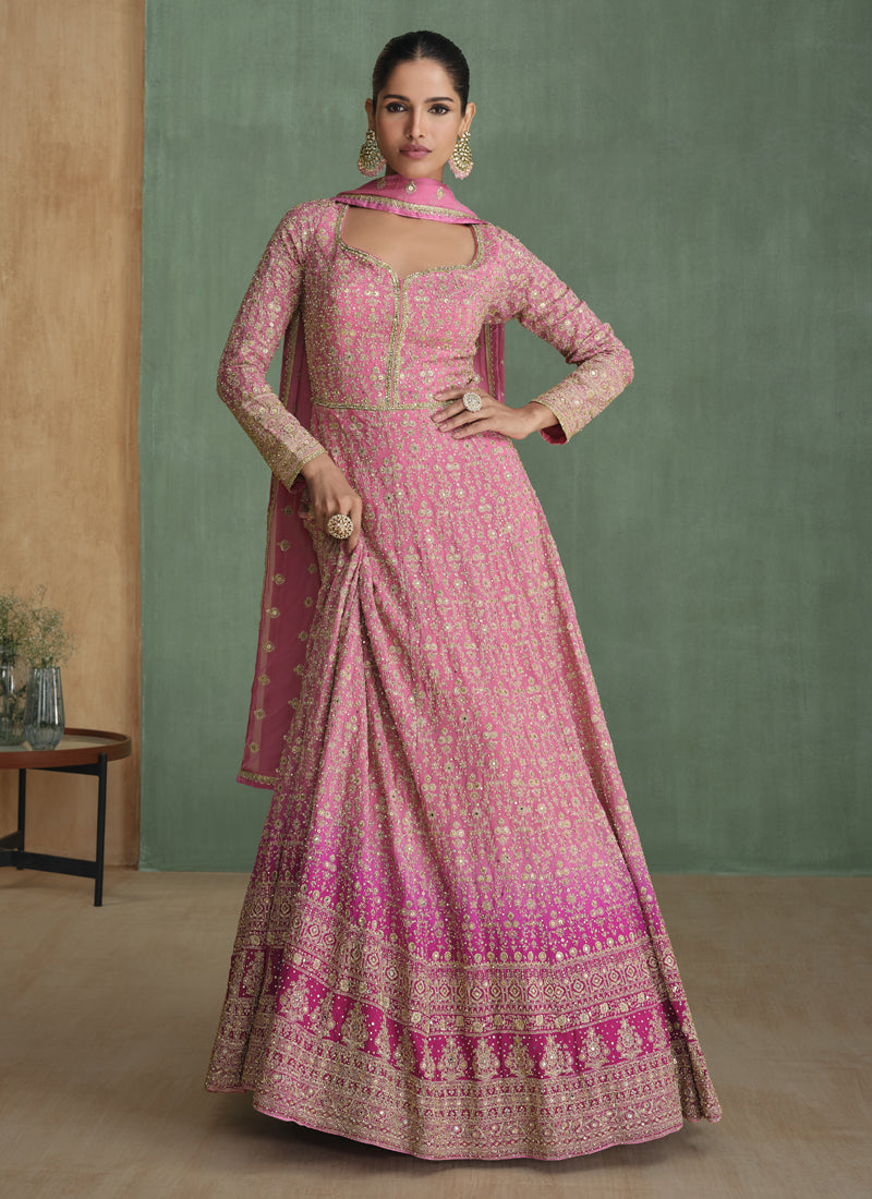 Vegaa Fashion Light Pink Real Georgette Embroidered Anarkali Suit - Swadesiicart