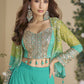 Vegaa Fashion Turquoise Chinon Silk Embroidered Western Palazzo Suit - Swadesiicart