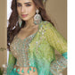 Vegaa Fashion Turquoise Chinon Silk Embroidered Western Palazzo Suit - Swadesiicart