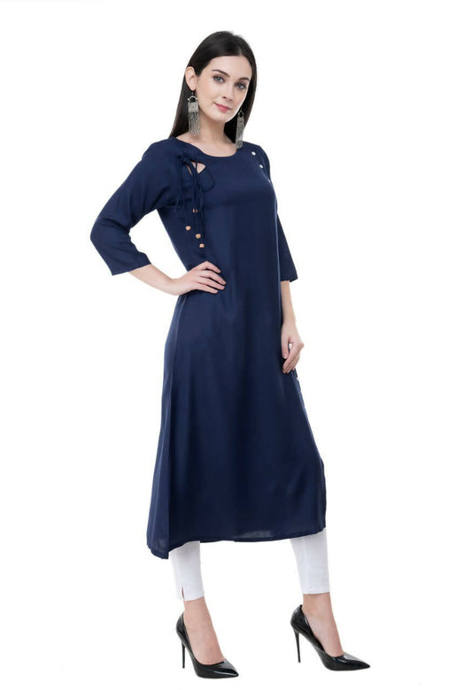 Women's Navy Kurti With Dori Tassels - G & A Apparels | Swadesiicart