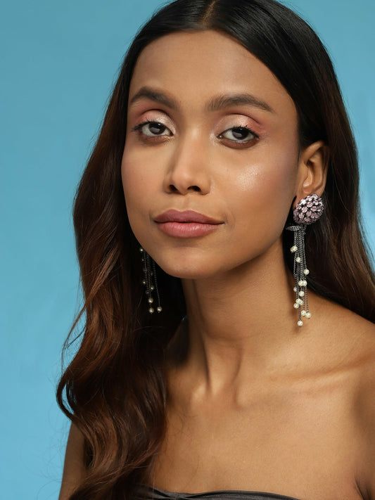 Blush Purple Stone Earrings with Pearls- Ruby Raang | Swadesiicart
