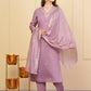 Wine Viscose Chanderi Embroidered Stitched Suit With Dupatta - Tanisha | Swadesiicart