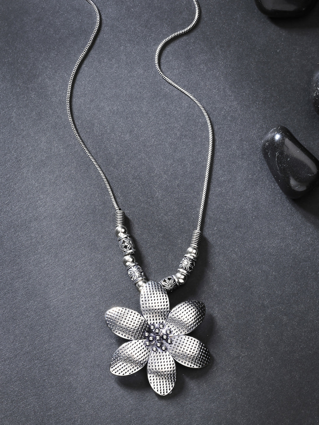 NVR Women's Silver-Toned Floral Shape Pendant with Chain | Swadesiicart