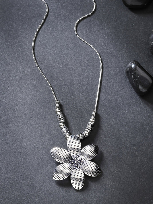 NVR Women's Silver-Toned Floral Shape Pendant with Chain | Swadesiicart