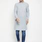 Even Apparels Grey Pure Cotton Men's Long Kurta With Band Collar | Swadesiicart