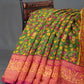Shades Of Leaf Green Kalamkaari Design Semi Chanderi Saree With Contrast Blouse By Gayathri Reddy Designer Studio | Swadesiicart