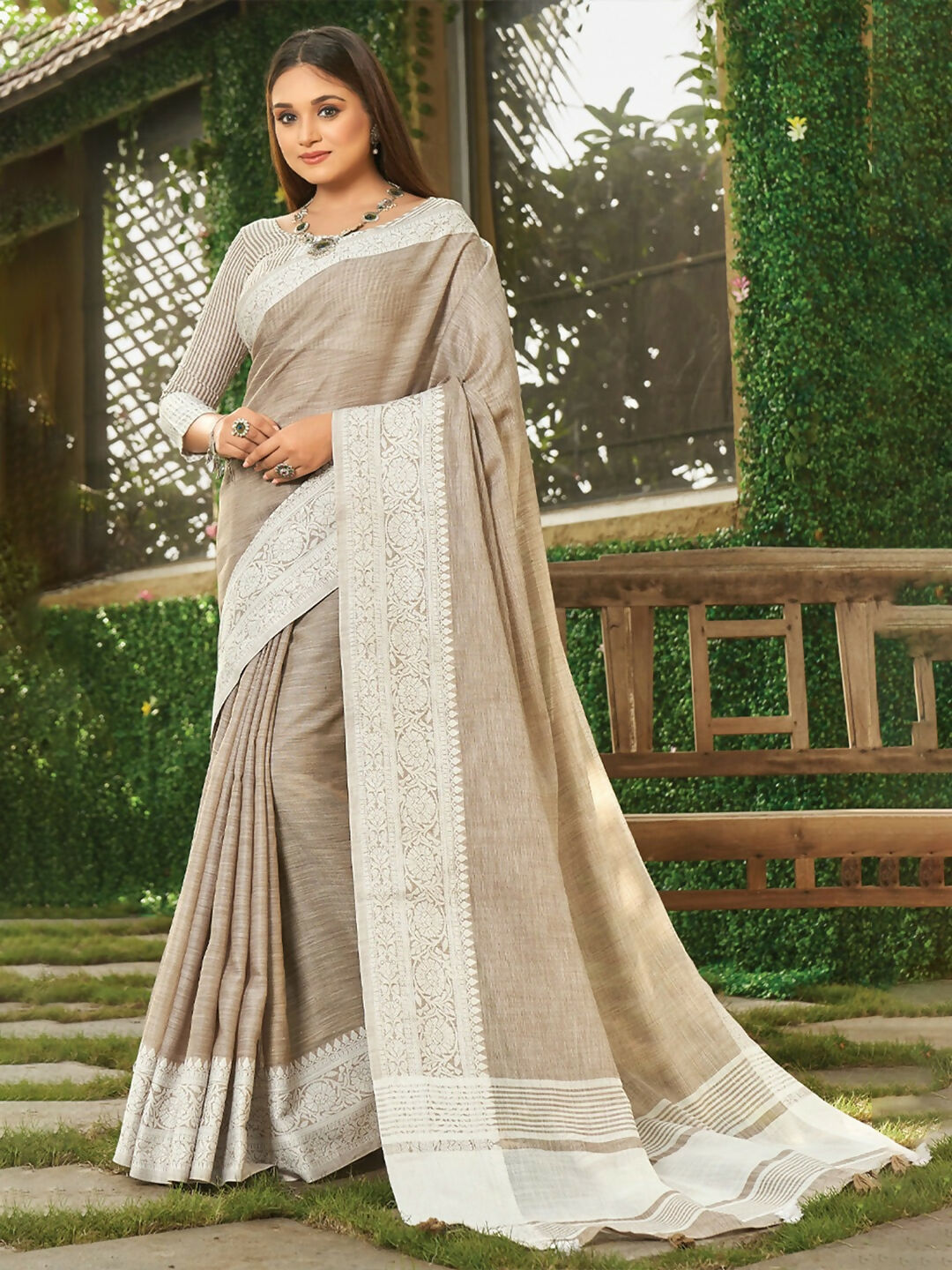 Shree Shyam Fashion Light Brown Linen Saree