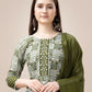 Jyoti Fashion Women's Mehendi Rayon Print with Embroidery & Fancy Lace Work Kurta with Trouser & Dupatta | Swadesiicart