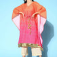 Ahalyaa Women's Orange Cotton Blend Printed Kaftan Kurta | Swadesiicart
