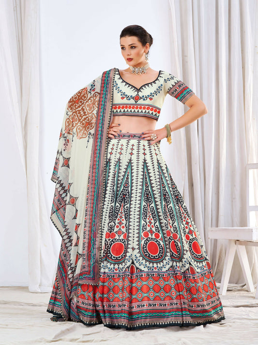 Wedding Designer White Chinon Lehengha Choli - Anbazaar | Swadesiicart