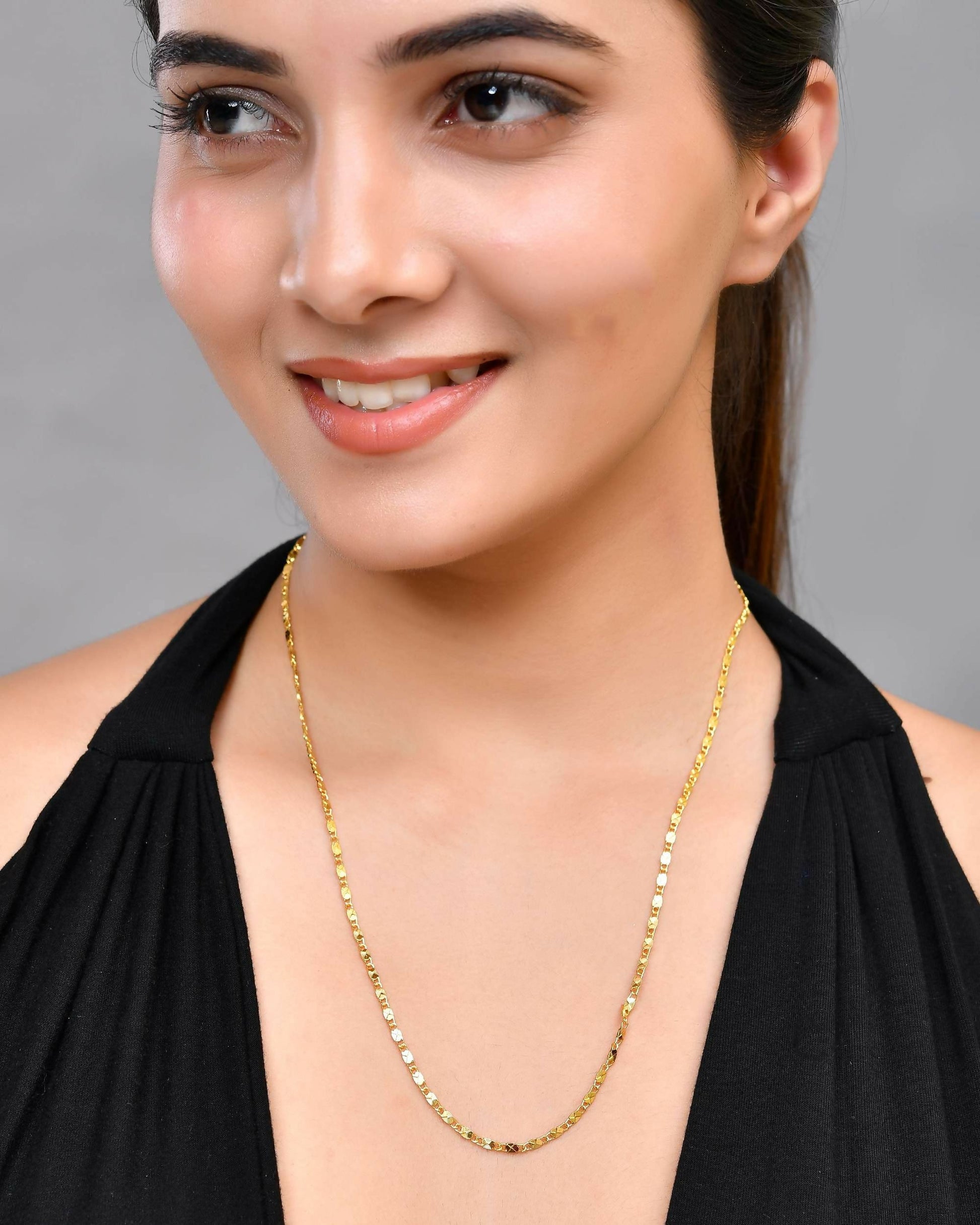 VOJ Gold-Polished Biscuit Shaped Chain For Women | Swadesiicart