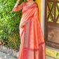 Vishnu Weaves Women's Orange South Silk Zari Woven Saree with Unstitched Blouse - Swadesiicart