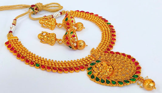 Multicolor kemp Temple Necklace Set - Mokshi Collections