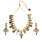 Long Kundan Neckpiece with Earrings with Multi Stones Jewellery Set (Gold) - Ruby Raang - Swadesiicart