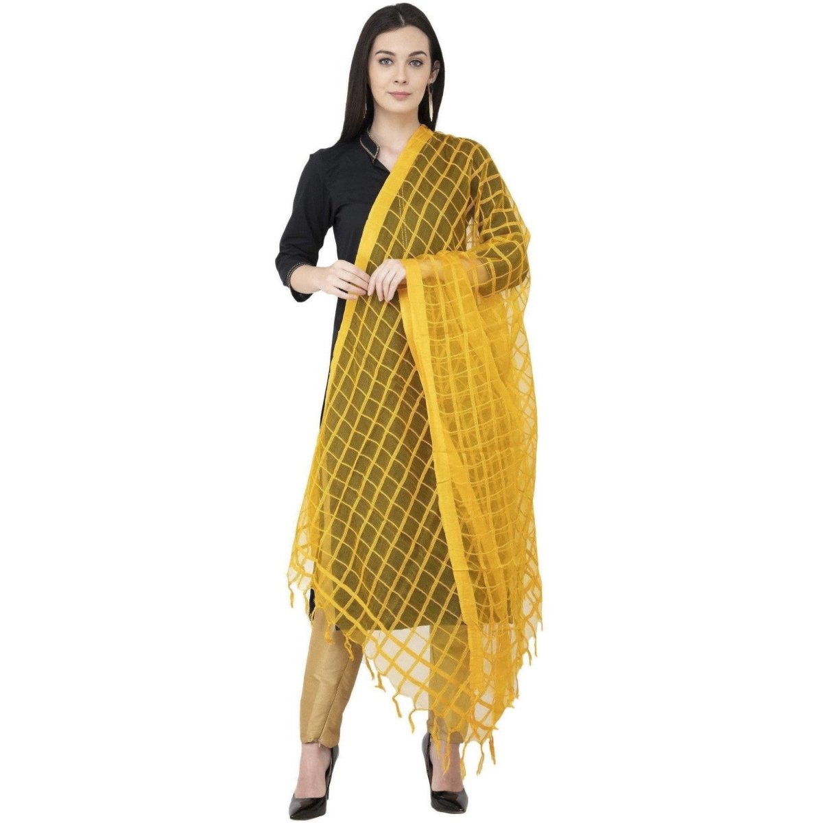 A R Silk Cotton Square Regular Dupatta Yellow Color Dupatta or Chunni | Swadesiicart